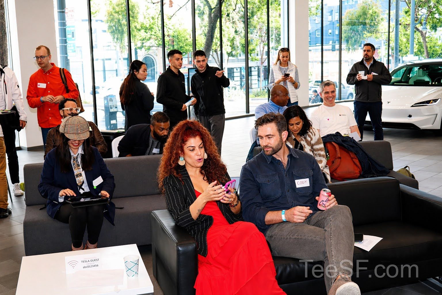 A photo from a pitch night event at Tesla in San Francisco.